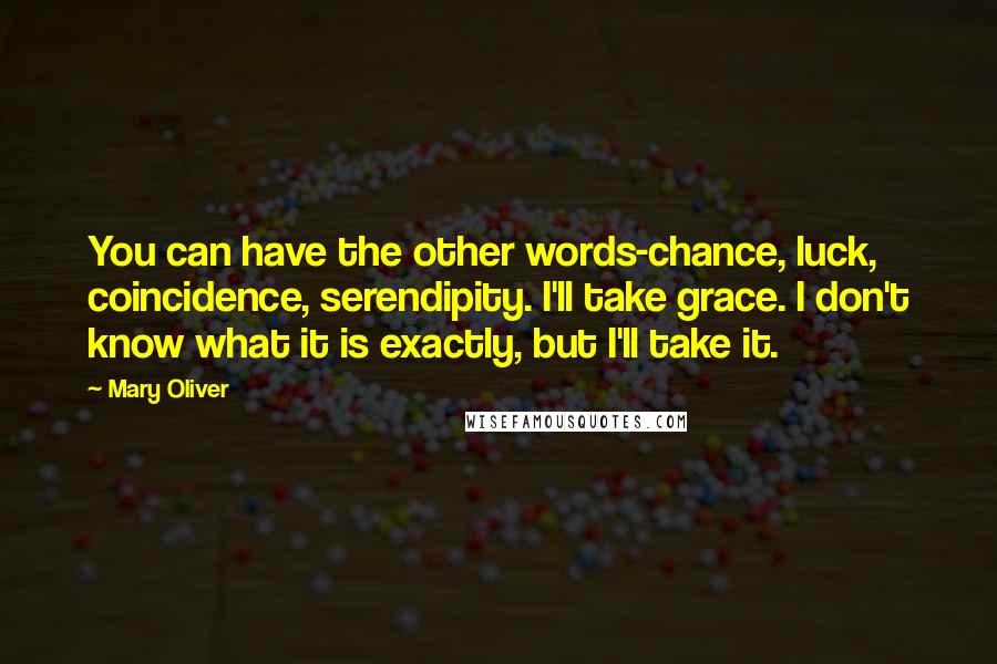 Mary Oliver Quotes: You can have the other words-chance, luck, coincidence, serendipity. I'll take grace. I don't know what it is exactly, but I'll take it.