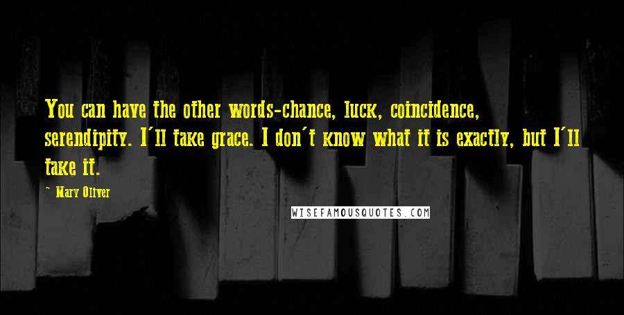 Mary Oliver Quotes: You can have the other words-chance, luck, coincidence, serendipity. I'll take grace. I don't know what it is exactly, but I'll take it.