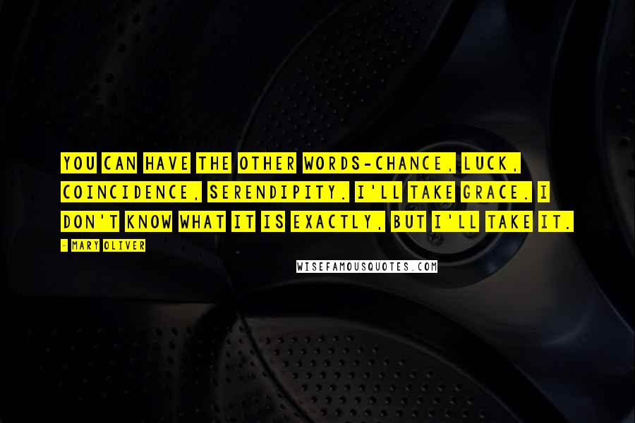 Mary Oliver Quotes: You can have the other words-chance, luck, coincidence, serendipity. I'll take grace. I don't know what it is exactly, but I'll take it.