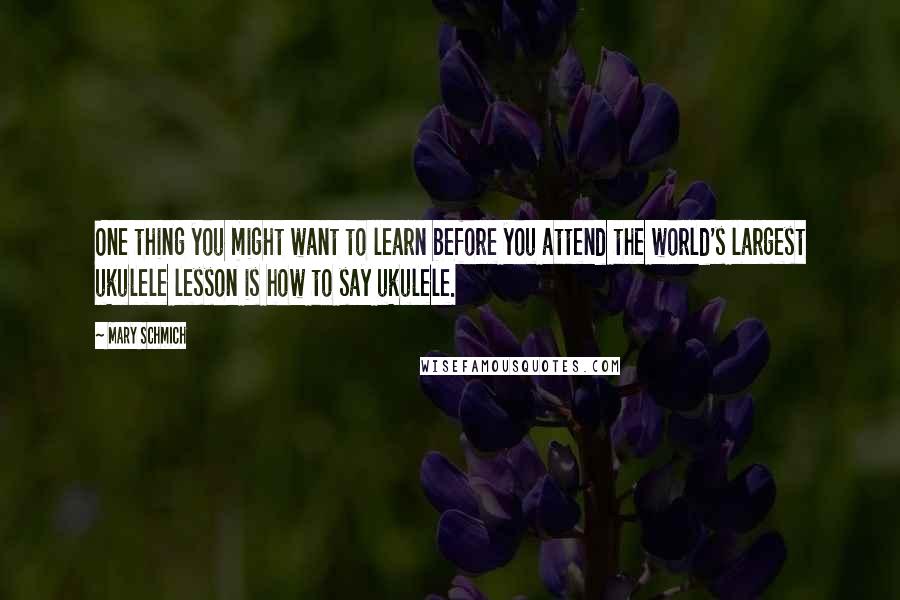 Mary Schmich Quotes: One thing you might want to learn before you attend the world's largest ukulele lesson is how to say ukulele.