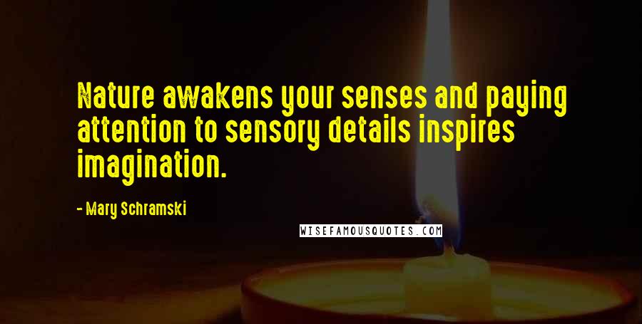 Mary Schramski Quotes: Nature awakens your senses and paying attention to sensory details inspires imagination.