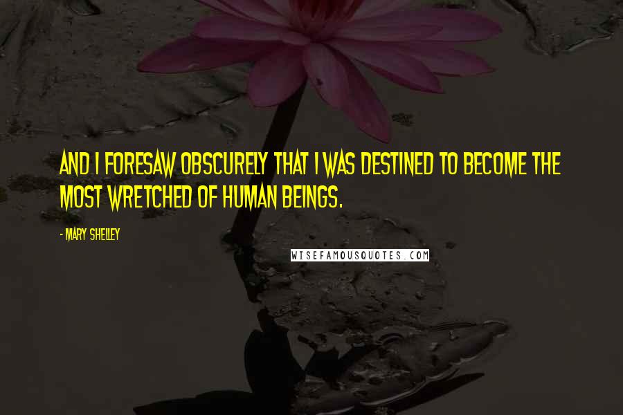 Mary Shelley Quotes: And I foresaw obscurely that I was destined to become the most wretched of human beings.