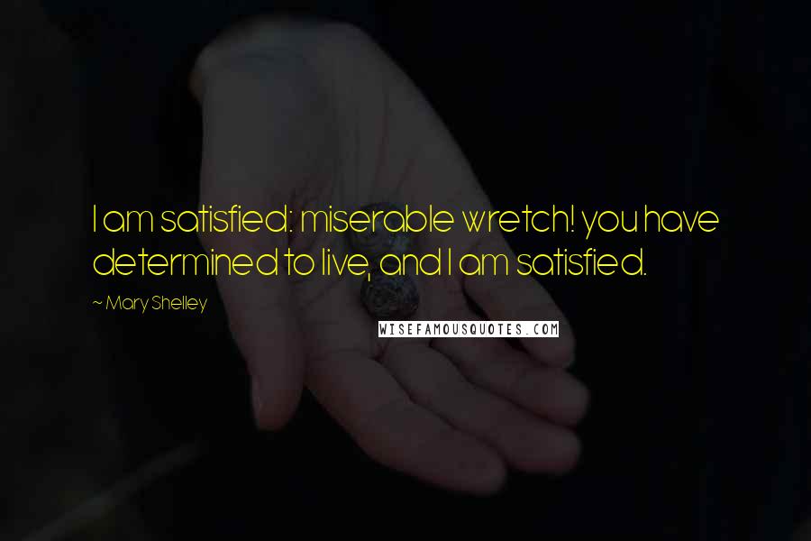 Mary Shelley Quotes: I am satisfied: miserable wretch! you have determined to live, and I am satisfied.