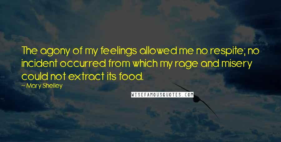 Mary Shelley Quotes: The agony of my feelings allowed me no respite; no incident occurred from which my rage and misery could not extract its food.