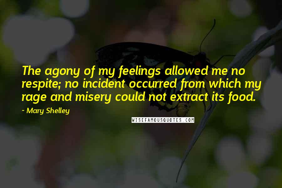 Mary Shelley Quotes: The agony of my feelings allowed me no respite; no incident occurred from which my rage and misery could not extract its food.