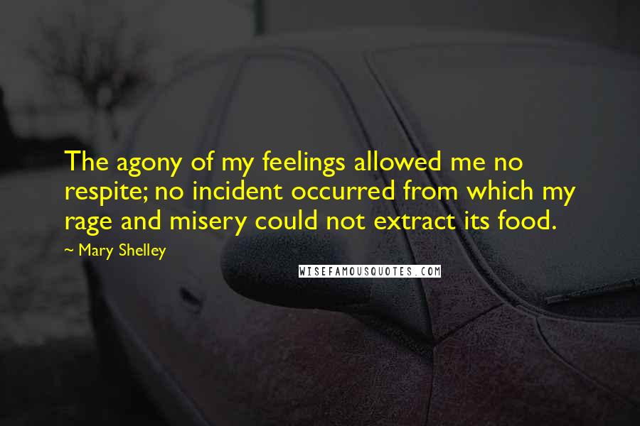 Mary Shelley Quotes: The agony of my feelings allowed me no respite; no incident occurred from which my rage and misery could not extract its food.