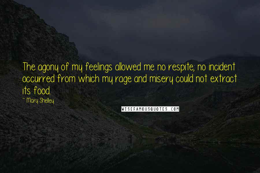 Mary Shelley Quotes: The agony of my feelings allowed me no respite; no incident occurred from which my rage and misery could not extract its food.