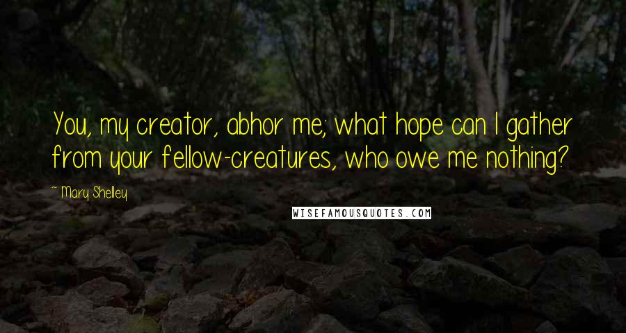 Mary Shelley Quotes: You, my creator, abhor me; what hope can I gather from your fellow-creatures, who owe me nothing?