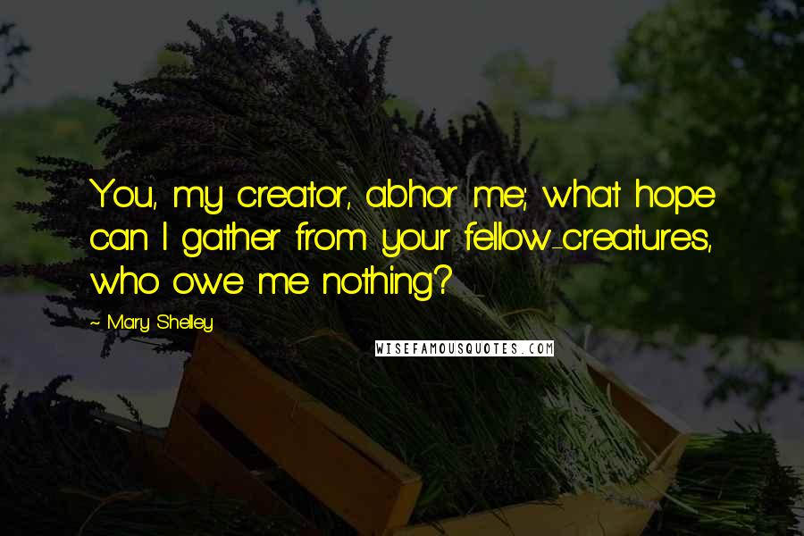 Mary Shelley Quotes: You, my creator, abhor me; what hope can I gather from your fellow-creatures, who owe me nothing?