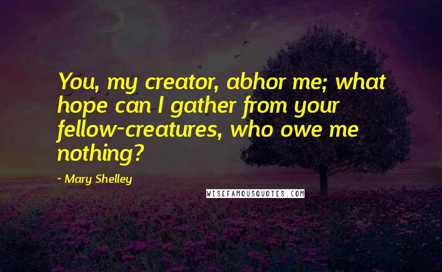 Mary Shelley Quotes: You, my creator, abhor me; what hope can I gather from your fellow-creatures, who owe me nothing?