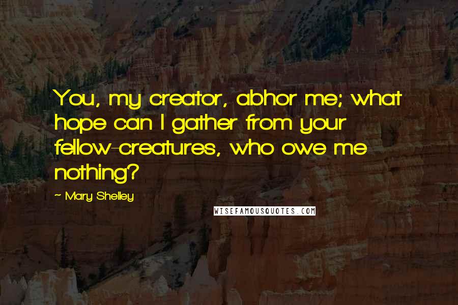Mary Shelley Quotes: You, my creator, abhor me; what hope can I gather from your fellow-creatures, who owe me nothing?