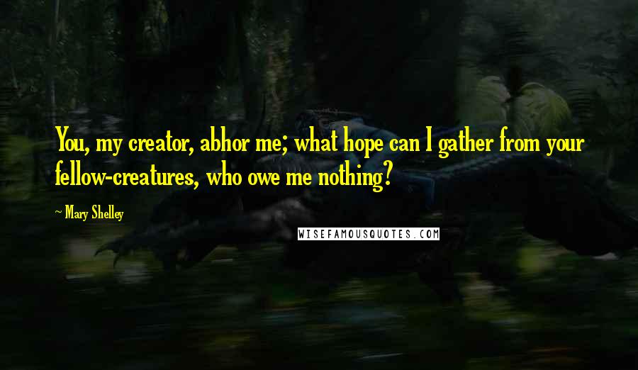 Mary Shelley Quotes: You, my creator, abhor me; what hope can I gather from your fellow-creatures, who owe me nothing?