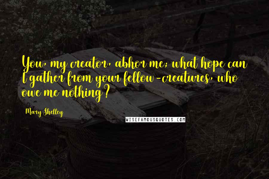 Mary Shelley Quotes: You, my creator, abhor me; what hope can I gather from your fellow-creatures, who owe me nothing?