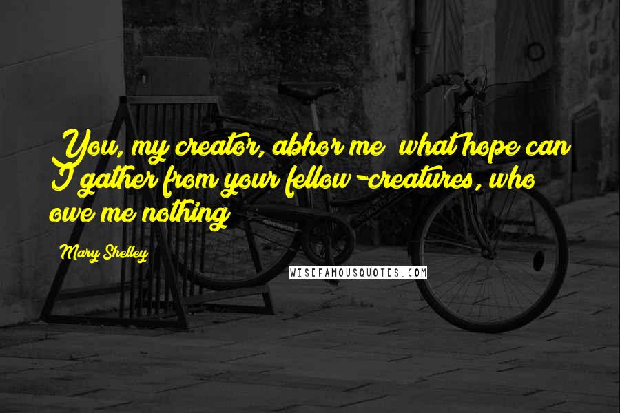 Mary Shelley Quotes: You, my creator, abhor me; what hope can I gather from your fellow-creatures, who owe me nothing?