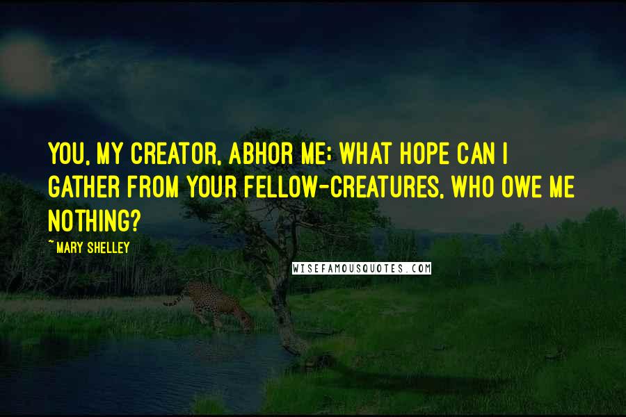 Mary Shelley Quotes: You, my creator, abhor me; what hope can I gather from your fellow-creatures, who owe me nothing?