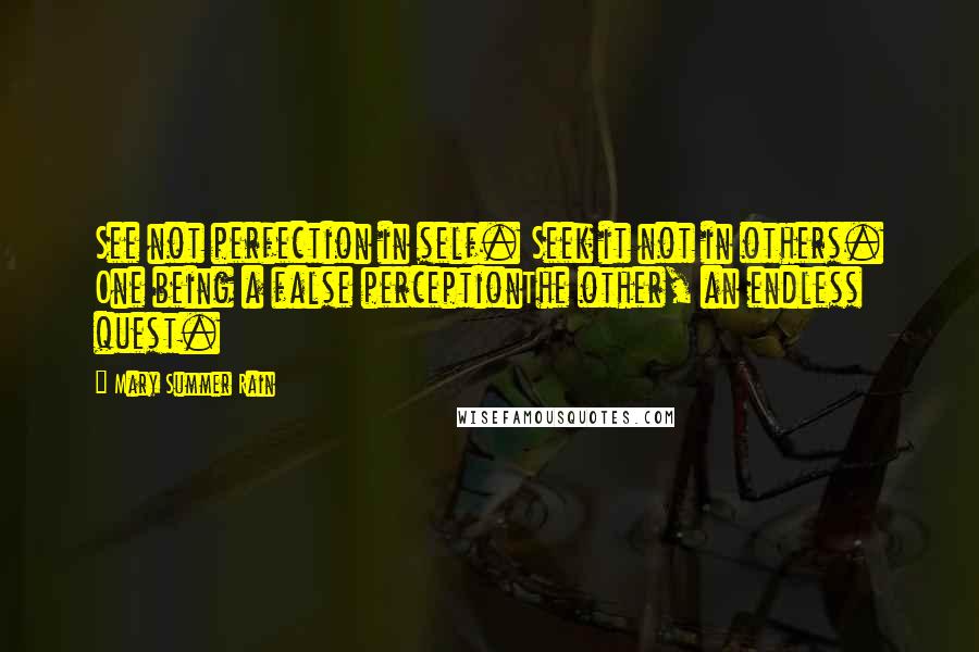 Mary Summer Rain Quotes: See not perfection in self. Seek it not in others. One being a false perceptionThe other, an endless quest.