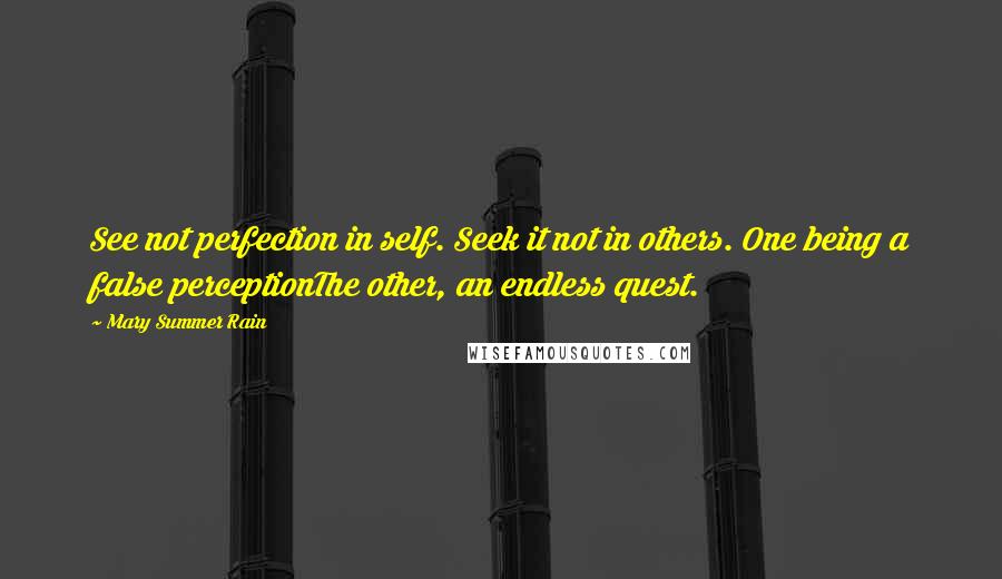 Mary Summer Rain Quotes: See not perfection in self. Seek it not in others. One being a false perceptionThe other, an endless quest.