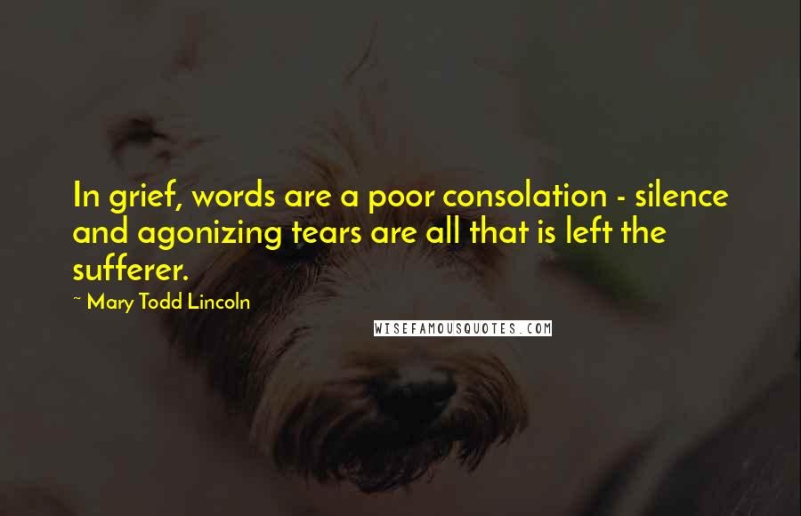 Mary Todd Lincoln Quotes: In grief, words are a poor consolation - silence and agonizing tears are all that is left the sufferer.