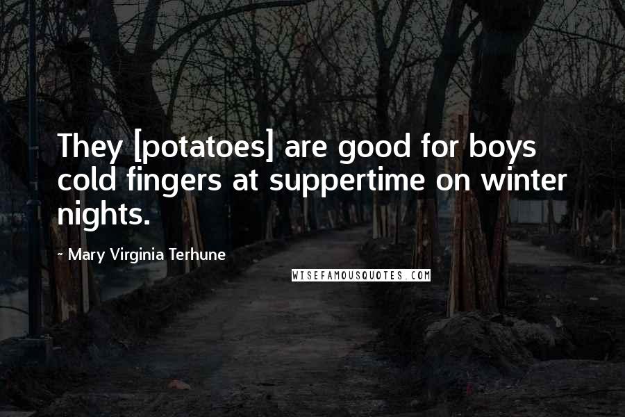 Mary Virginia Terhune Quotes: They [potatoes] are good for boys cold fingers at suppertime on winter nights.