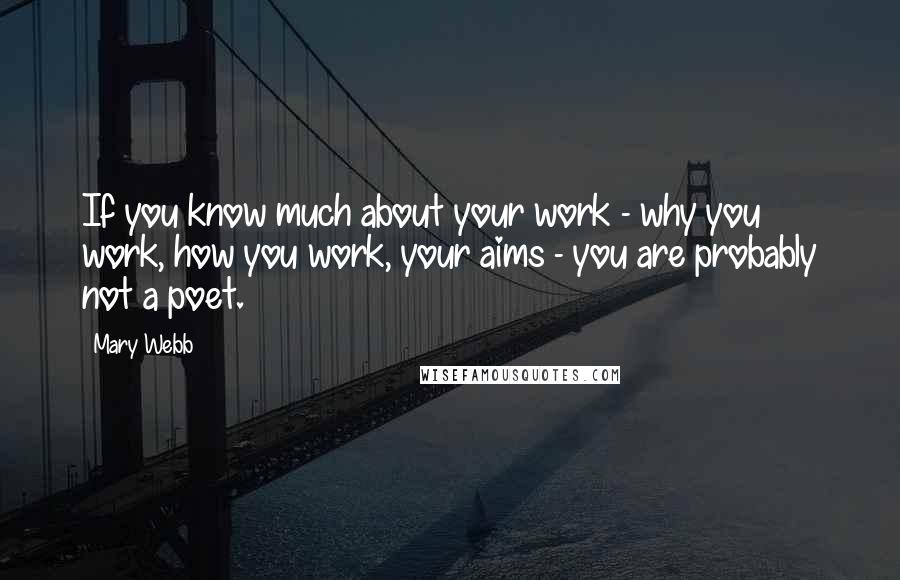 Mary Webb Quotes: If you know much about your work - why you work, how you work, your aims - you are probably not a poet.