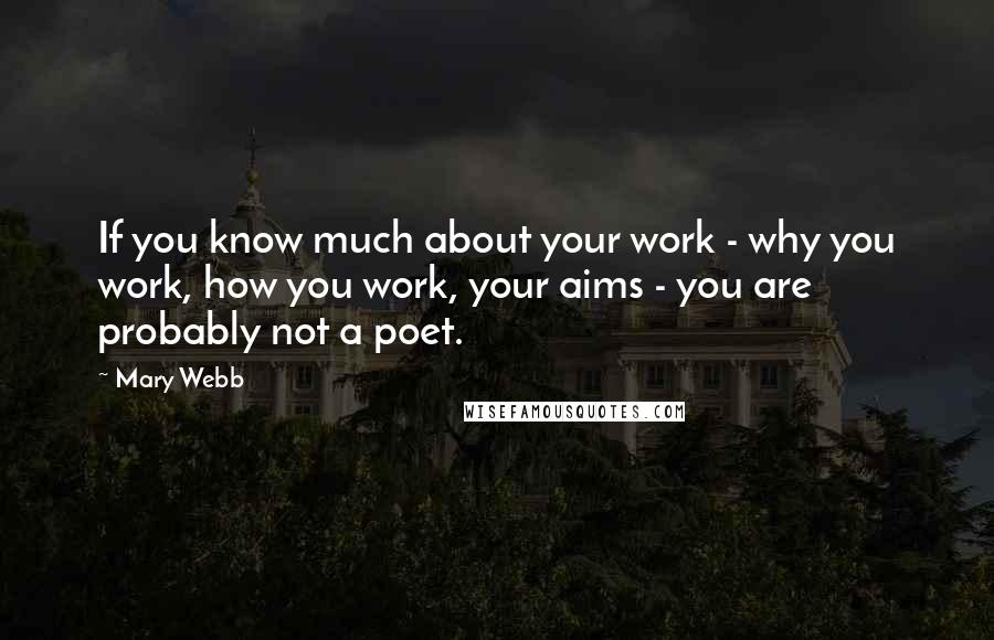 Mary Webb Quotes: If you know much about your work - why you work, how you work, your aims - you are probably not a poet.