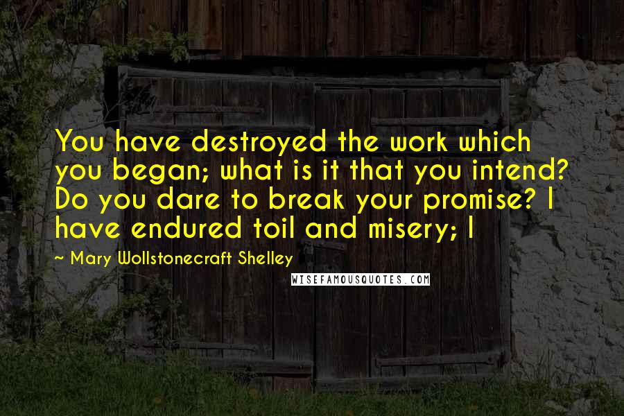 Mary Wollstonecraft Shelley Quotes: You have destroyed the work which you began; what is it that you intend? Do you dare to break your promise? I have endured toil and misery; I