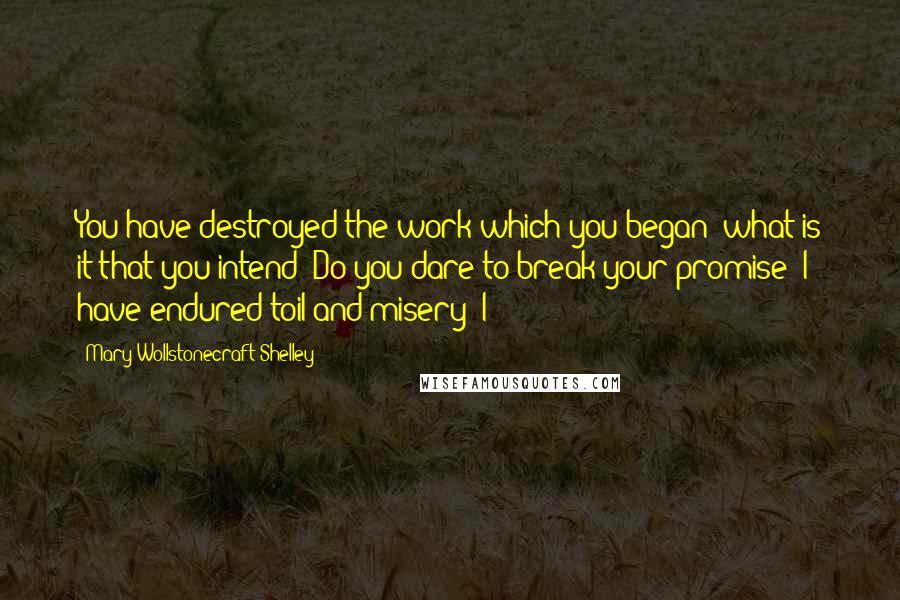 Mary Wollstonecraft Shelley Quotes: You have destroyed the work which you began; what is it that you intend? Do you dare to break your promise? I have endured toil and misery; I