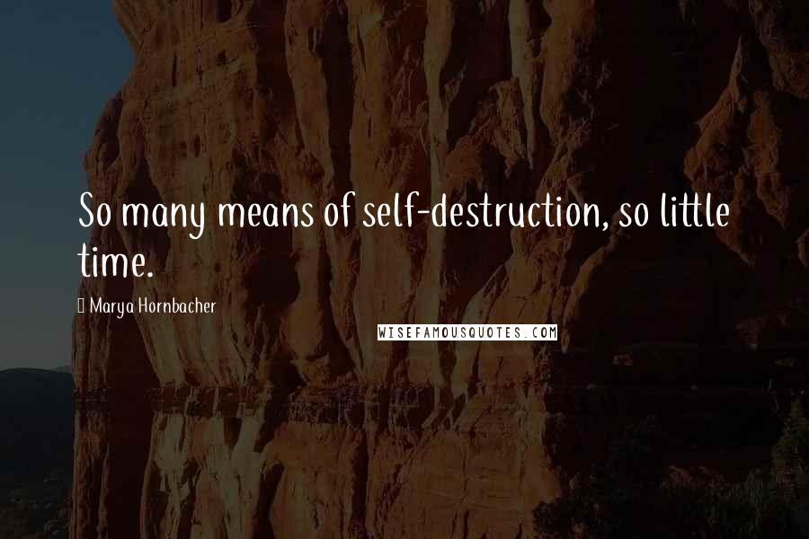 Marya Hornbacher Quotes: So many means of self-destruction, so little time.