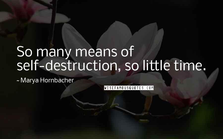 Marya Hornbacher Quotes: So many means of self-destruction, so little time.