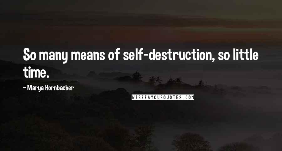 Marya Hornbacher Quotes: So many means of self-destruction, so little time.