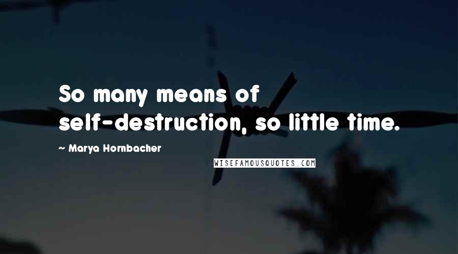 Marya Hornbacher Quotes: So many means of self-destruction, so little time.