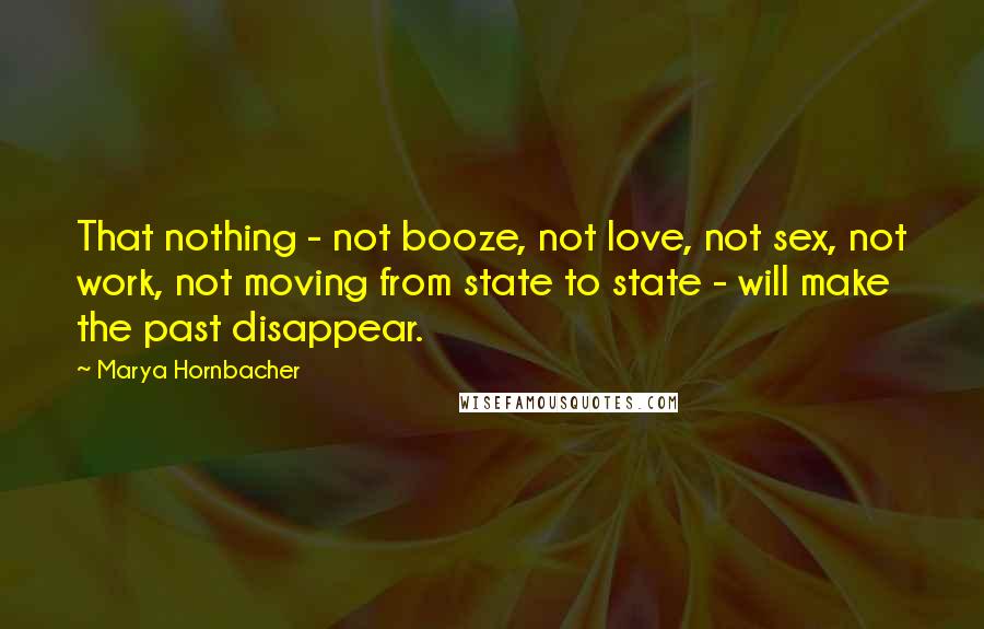 Marya Hornbacher Quotes: That nothing - not booze, not love, not sex, not work, not moving from state to state - will make the past disappear.