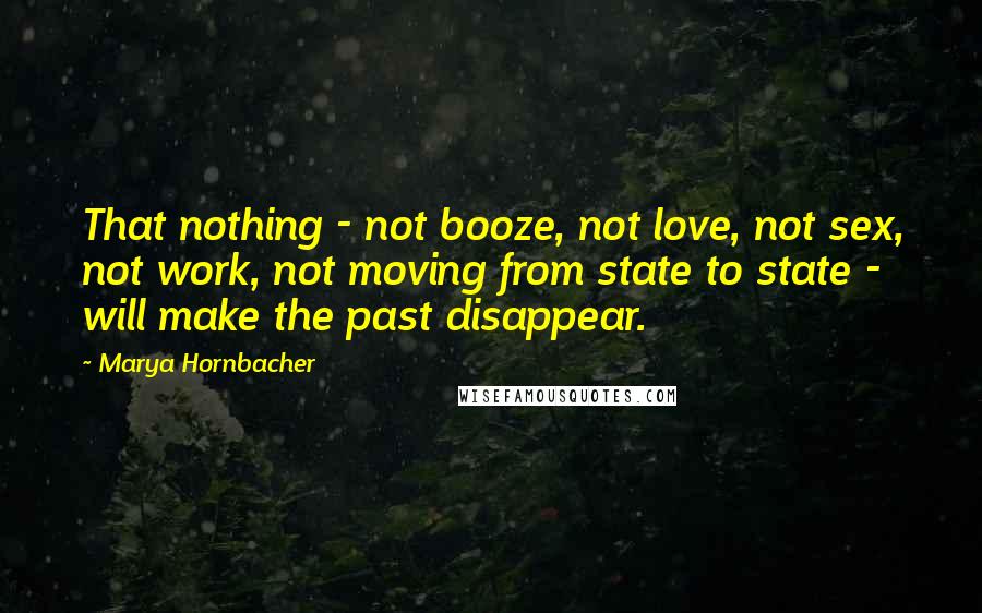 Marya Hornbacher Quotes: That nothing - not booze, not love, not sex, not work, not moving from state to state - will make the past disappear.