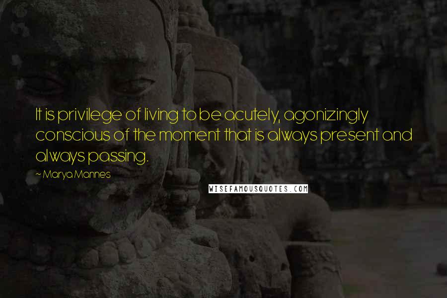 Marya Mannes Quotes: It is privilege of living to be acutely, agonizingly conscious of the moment that is always present and always passing.