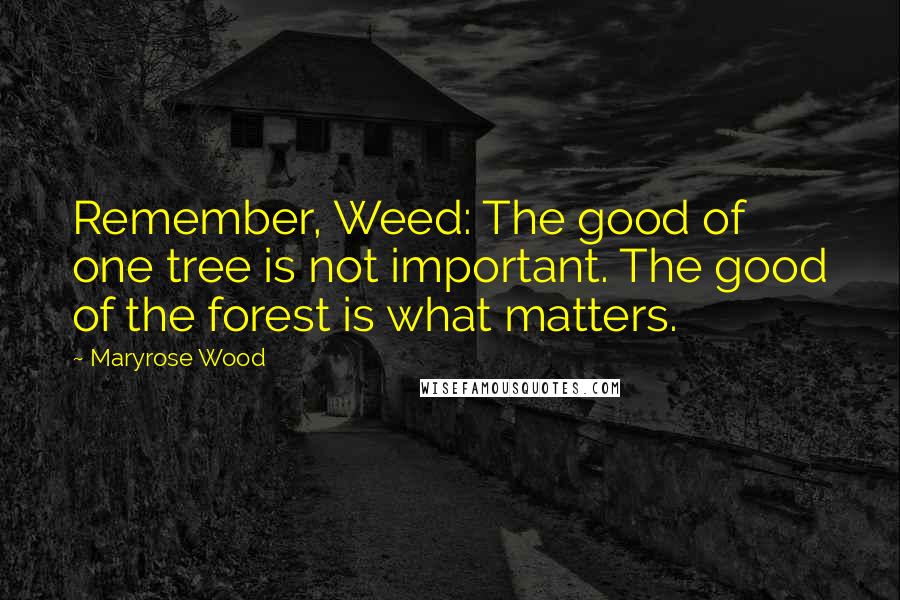 Maryrose Wood Quotes: Remember, Weed: The good of one tree is not important. The good of the forest is what matters.