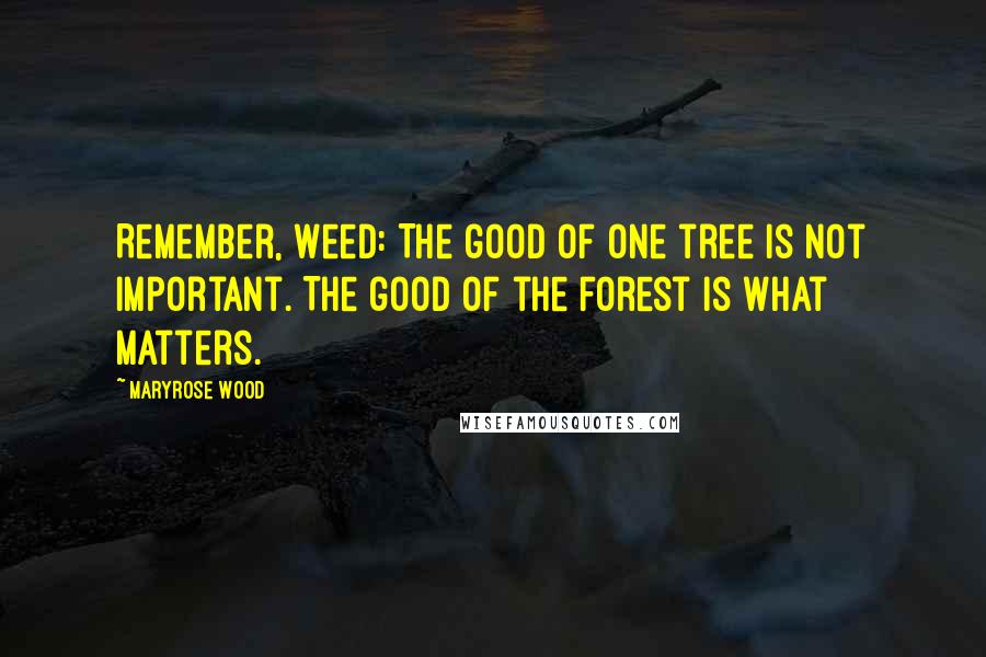 Maryrose Wood Quotes: Remember, Weed: The good of one tree is not important. The good of the forest is what matters.