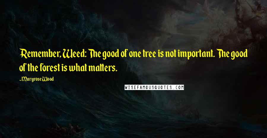 Maryrose Wood Quotes: Remember, Weed: The good of one tree is not important. The good of the forest is what matters.