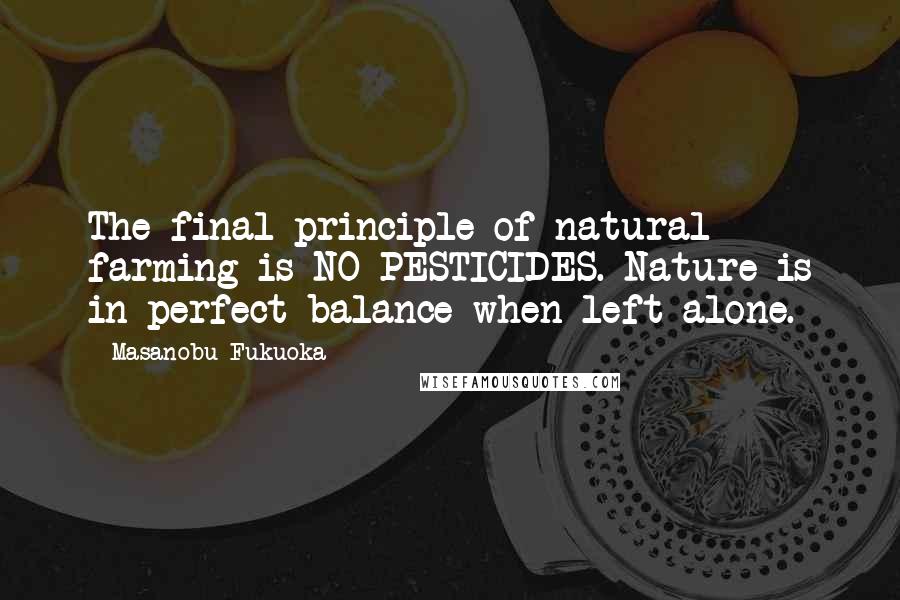 Masanobu Fukuoka Quotes: The final principle of natural farming is NO PESTICIDES. Nature is in perfect balance when left alone.