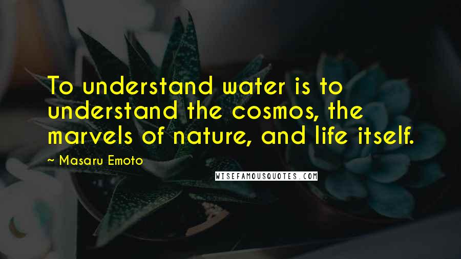 Masaru Emoto Quotes: To understand water is to understand the cosmos, the marvels of nature, and life itself.