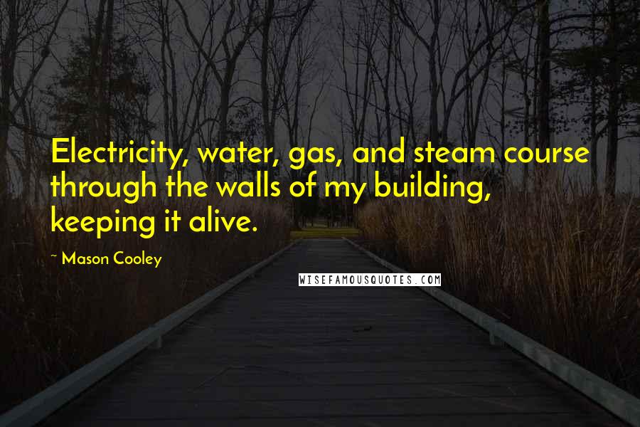 Mason Cooley Quotes: Electricity, water, gas, and steam course through the walls of my building, keeping it alive.