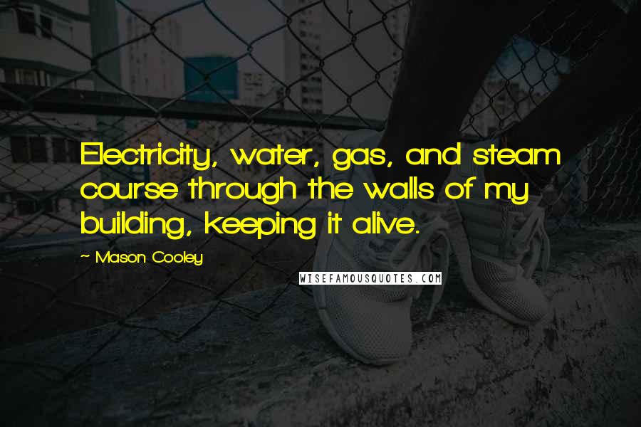 Mason Cooley Quotes: Electricity, water, gas, and steam course through the walls of my building, keeping it alive.