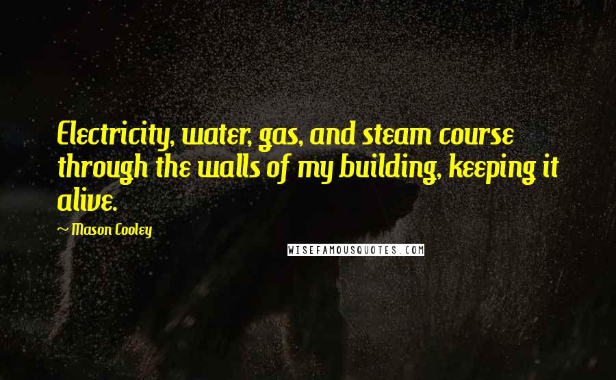 Mason Cooley Quotes: Electricity, water, gas, and steam course through the walls of my building, keeping it alive.