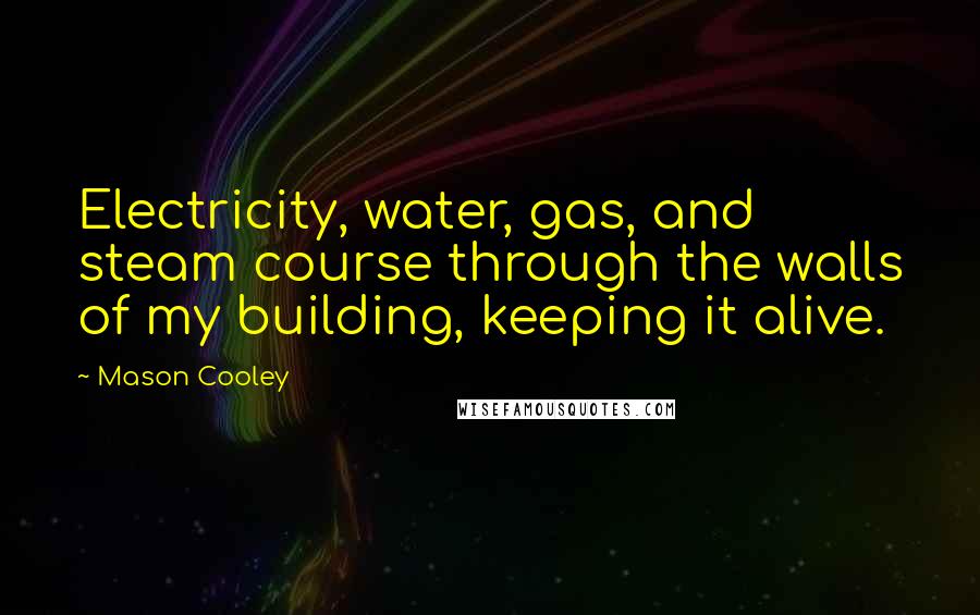 Mason Cooley Quotes: Electricity, water, gas, and steam course through the walls of my building, keeping it alive.