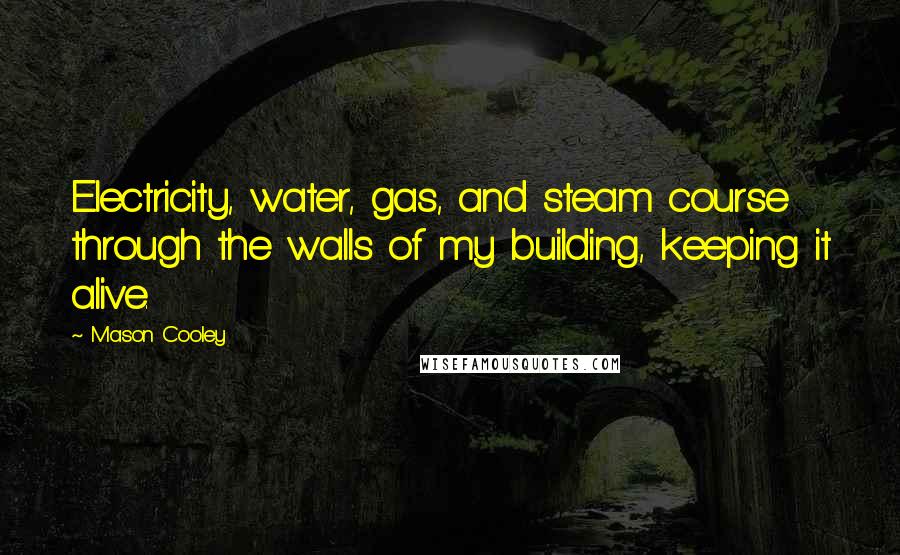 Mason Cooley Quotes: Electricity, water, gas, and steam course through the walls of my building, keeping it alive.