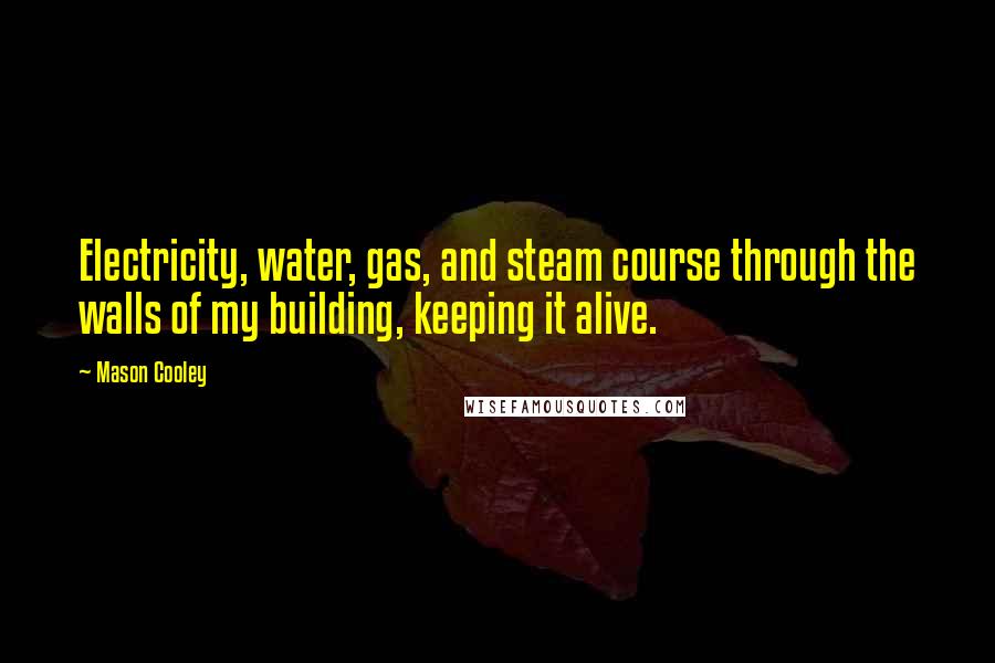 Mason Cooley Quotes: Electricity, water, gas, and steam course through the walls of my building, keeping it alive.