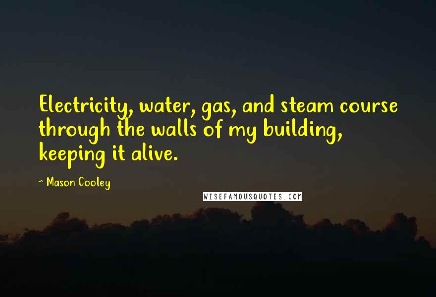 Mason Cooley Quotes: Electricity, water, gas, and steam course through the walls of my building, keeping it alive.