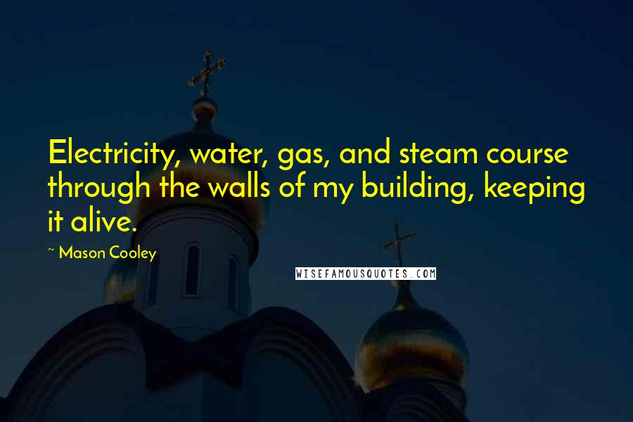Mason Cooley Quotes: Electricity, water, gas, and steam course through the walls of my building, keeping it alive.