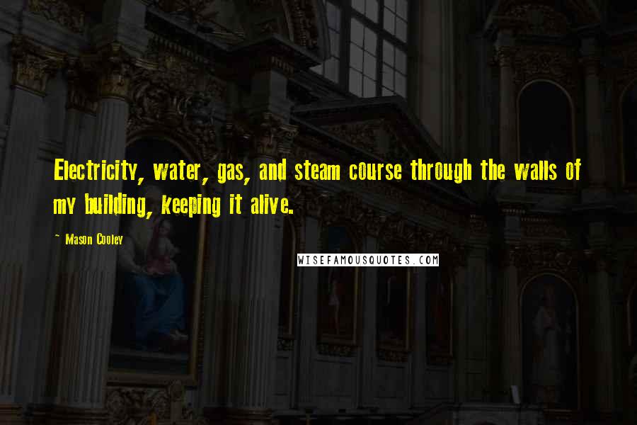 Mason Cooley Quotes: Electricity, water, gas, and steam course through the walls of my building, keeping it alive.