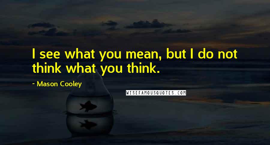 Mason Cooley Quotes: I see what you mean, but I do not think what you think.