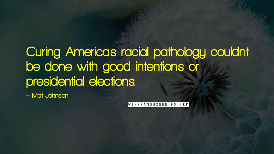 Mat Johnson Quotes: Curing America's racial pathology couldn't be done with good intentions or presidential elections.